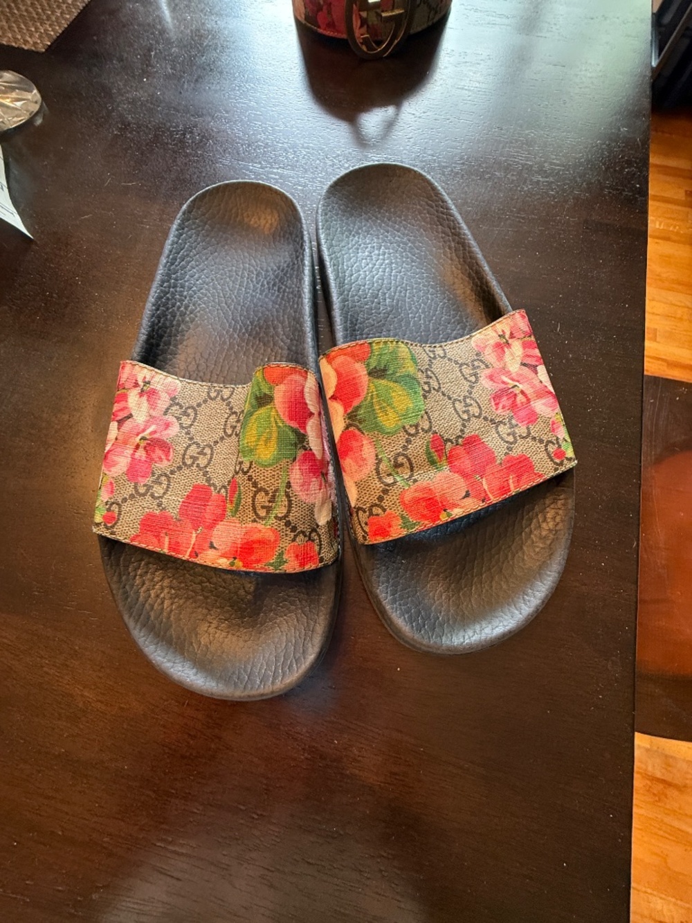 Gucci GG Blooms Supreme Floral Slide Sandals Size 38